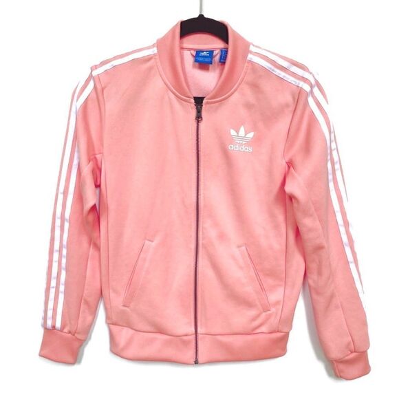 Adidas Originals Women’s Zip Up Track Jacket Light Peach Pink White 0 - Picture 1 of 12